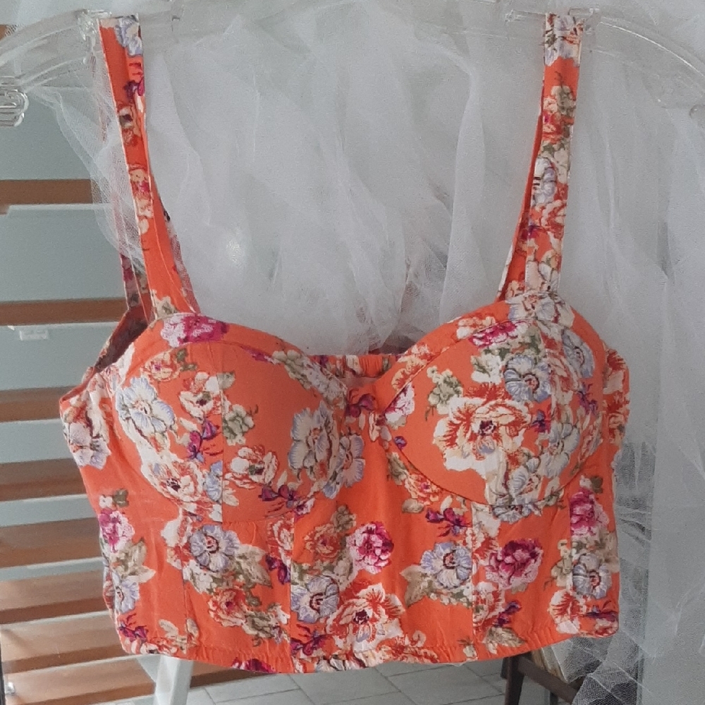 B.O.G. Collective💐Vibrant Floral Orange Bustier Bra